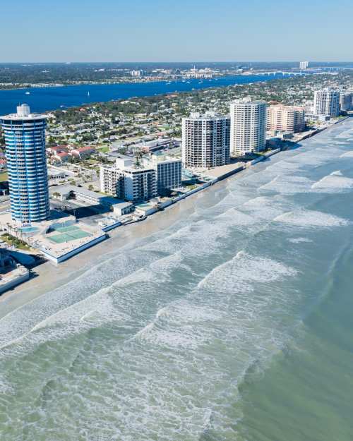 Aerial view of buildings along Daytona Beach