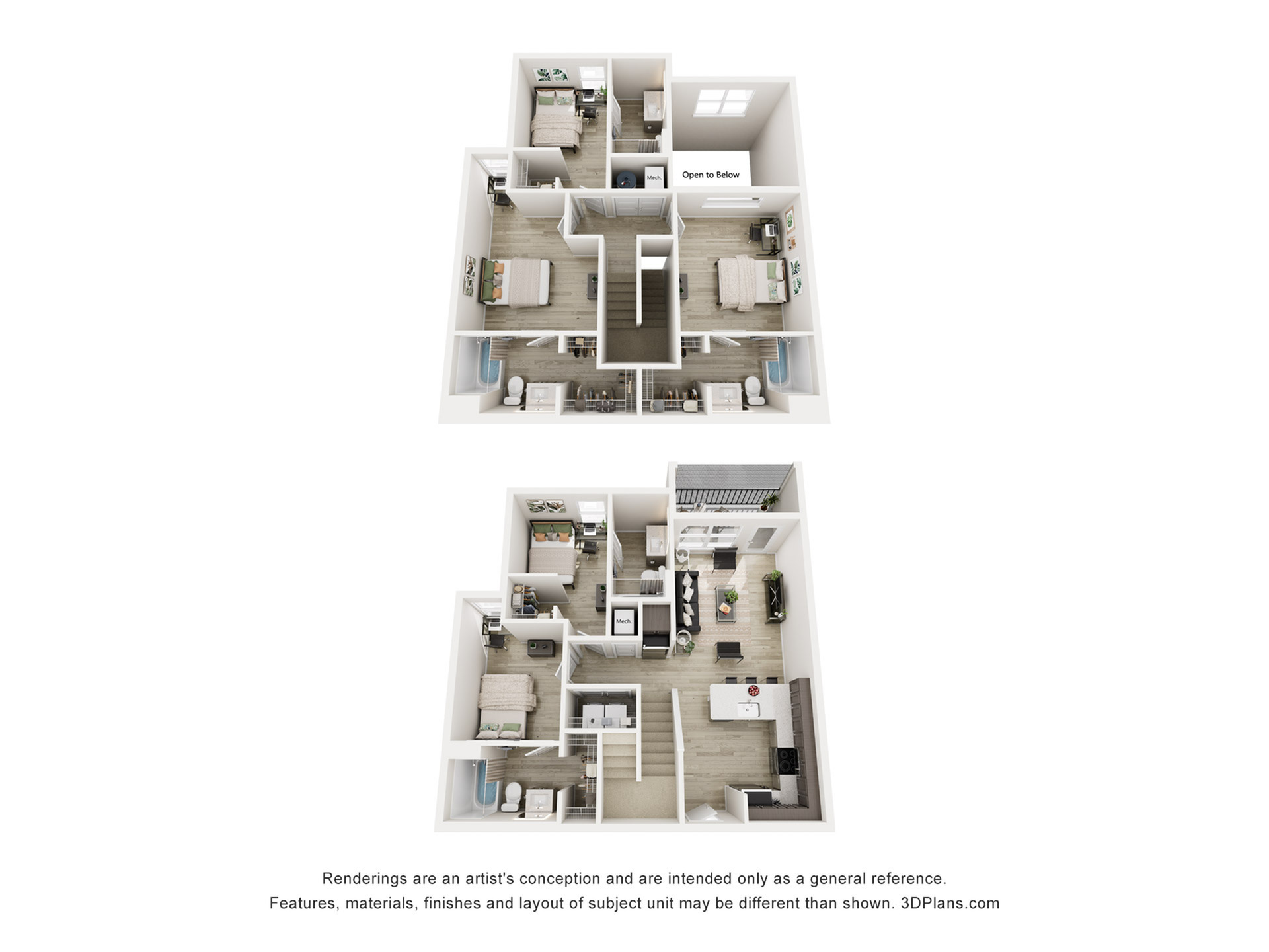 A 3D image of the 5BR/5BA floorplan, a 1773 squarefoot, 5 bed / 5 bath unit